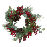 McKone 22" Eucalyptus Artificial Wreath with Berries and Pinecones by Christopher Knight Home - Red + Green