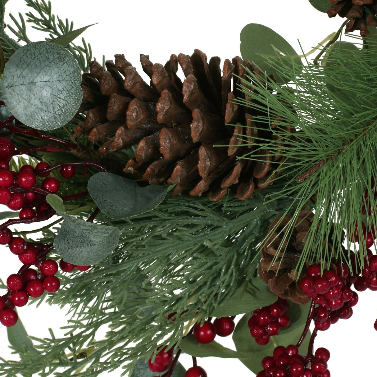 McKone 22" Eucalyptus Artificial Wreath with Berries and Pinecones by Christopher Knight Home - Red + Green
