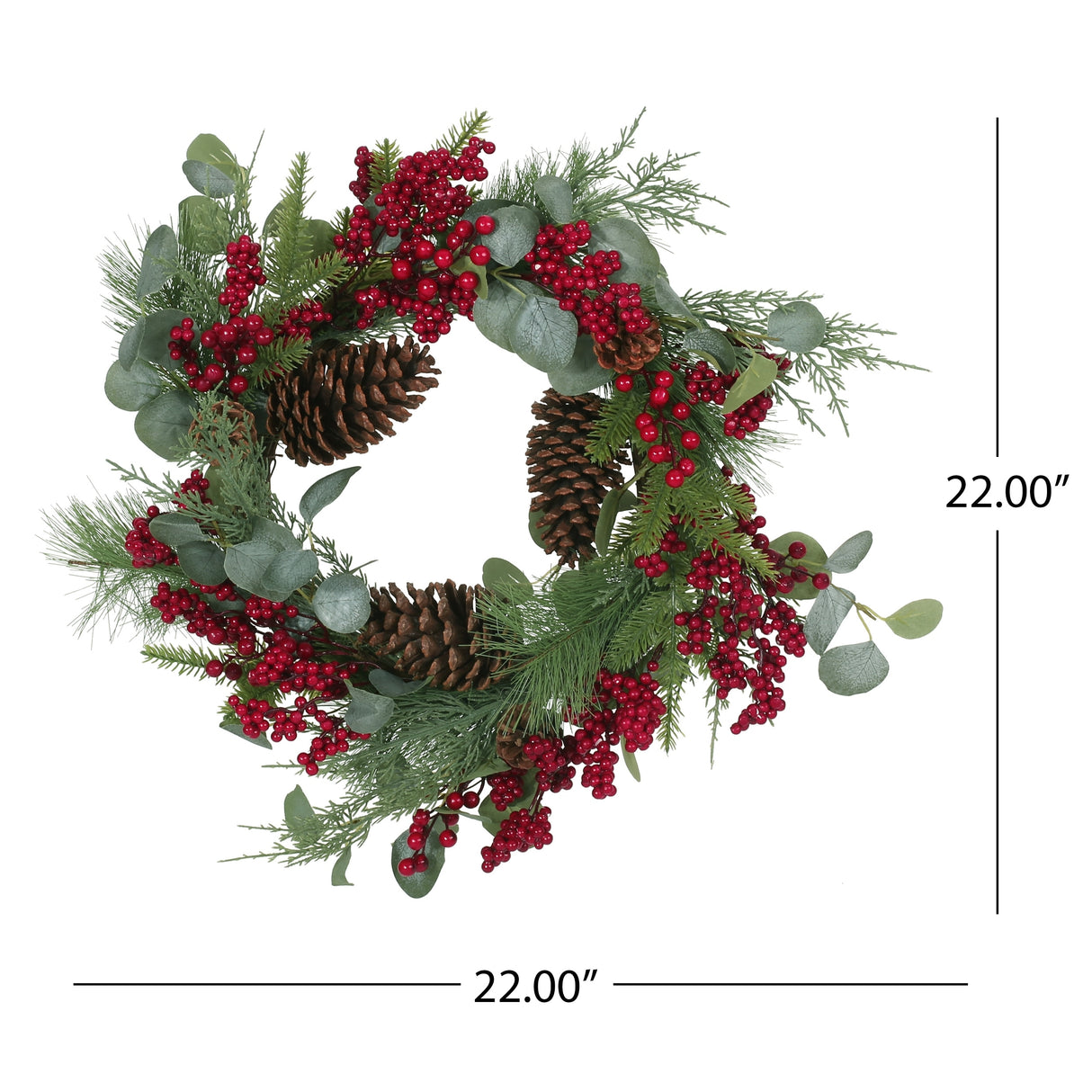 McKone 22" Eucalyptus Artificial Wreath with Berries and Pinecones by Christopher Knight Home - Red + Green