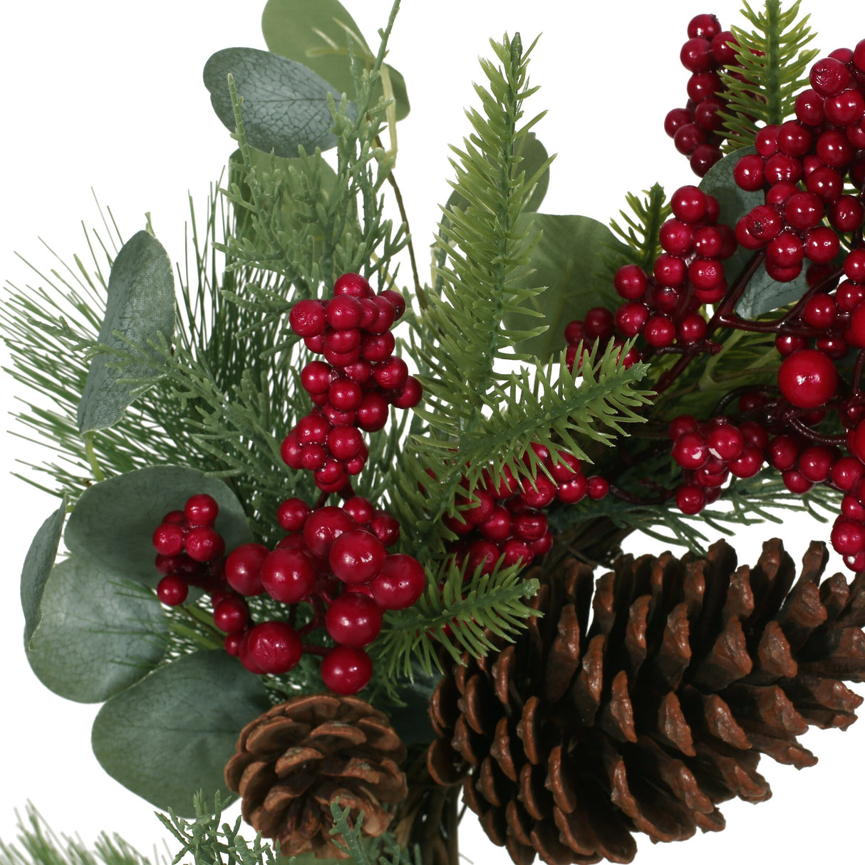 McKone 22" Eucalyptus Artificial Wreath with Berries and Pinecones by Christopher Knight Home - Red + Green