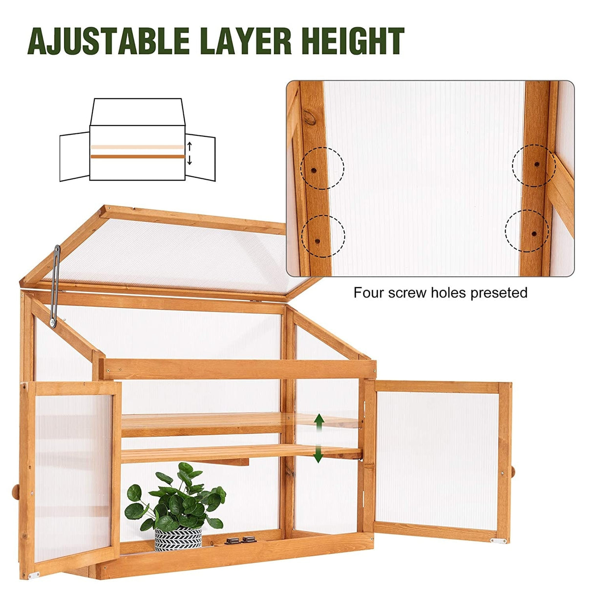 MCombo 2-Tier Cold Frame Greenhouse, Solid Wood 0160