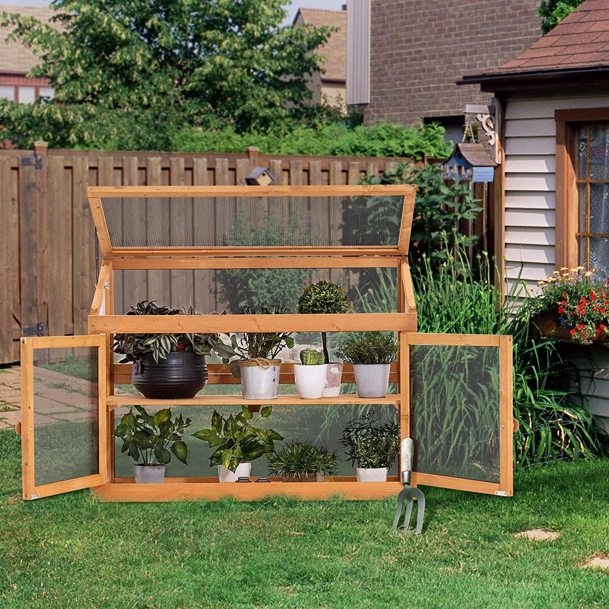 MCombo 2-Tier Cold Frame Greenhouse, Solid Wood 0160
