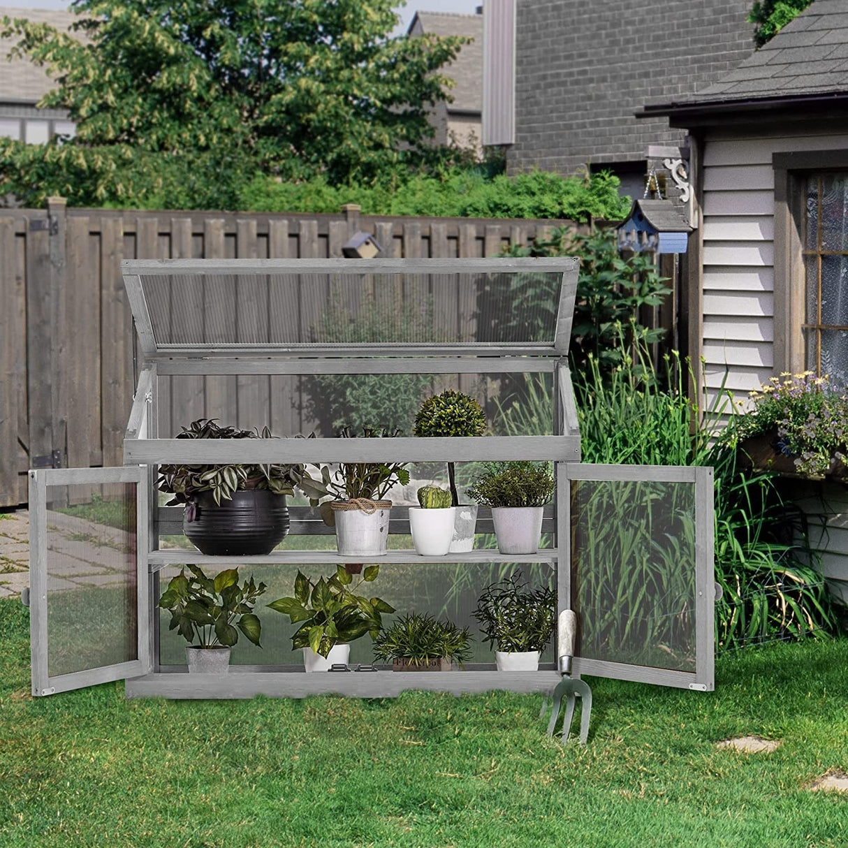 MCombo 2-Tier Cold Frame Greenhouse, Solid Wood 0160