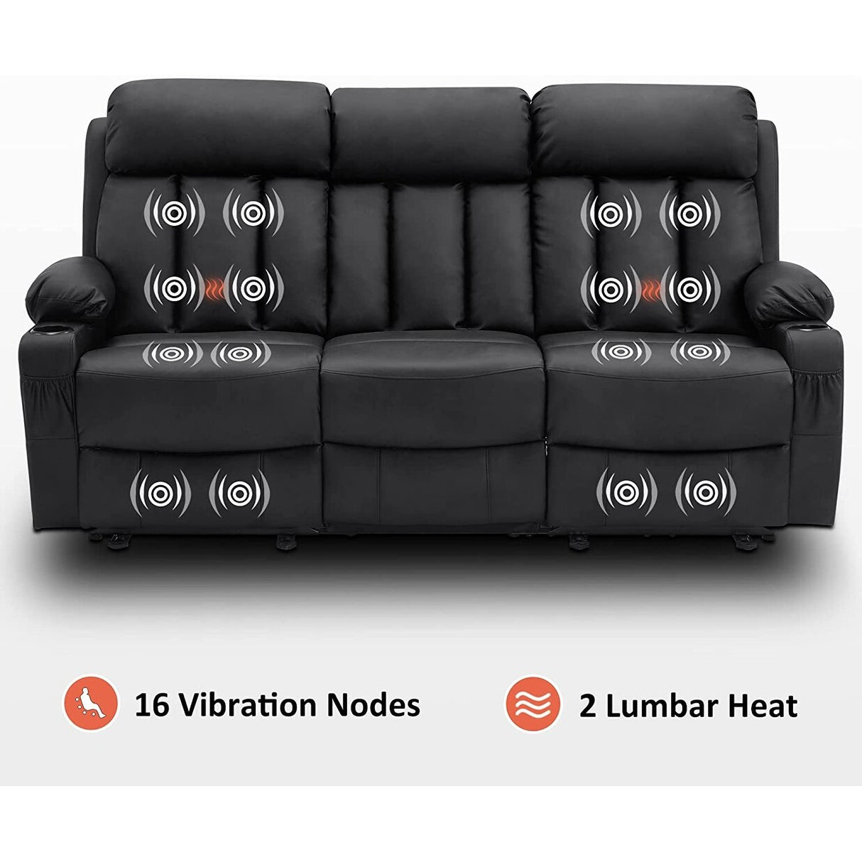 MCombo Electric Power Reclining Sofa with Heat & Massage, Faux Leather 6095/6075/6077