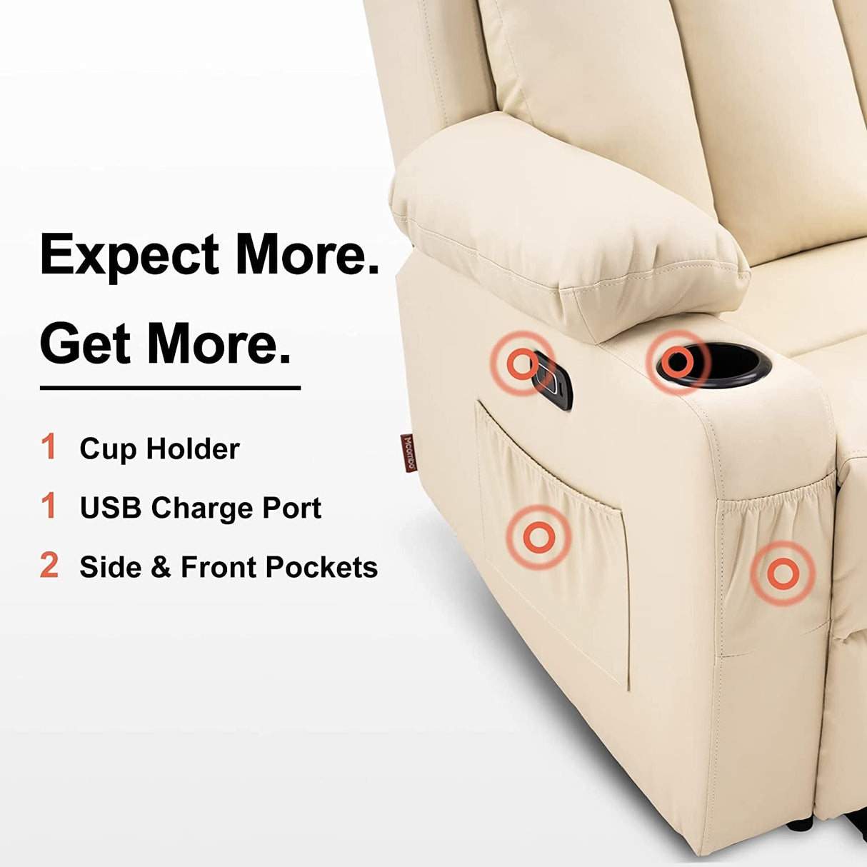 MCombo Electric Power Reclining Sofa with Heat & Massage, Faux Leather 6095/6075/6077