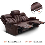 MCombo Electric Power Reclining Sofa with Heat & Massage, Faux Leather 6095/6075/6077