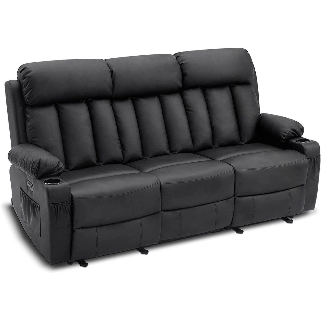 MCombo Electric Power Reclining Sofa with Heat & Massage, Faux Leather 6095/6075/6077