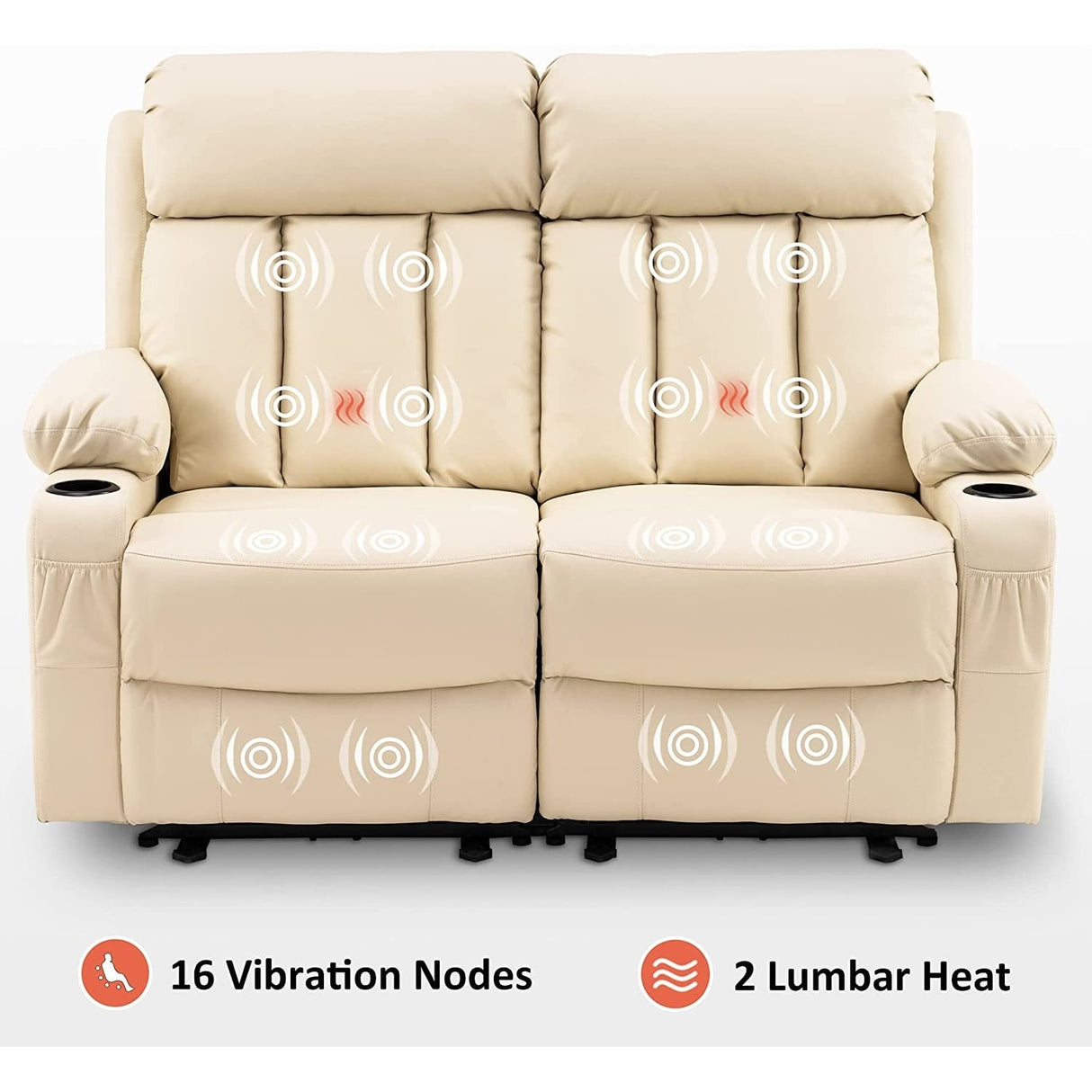 MCombo Electric Power Reclining Sofa with Heat & Massage, Faux Leather 6095/6075/6077