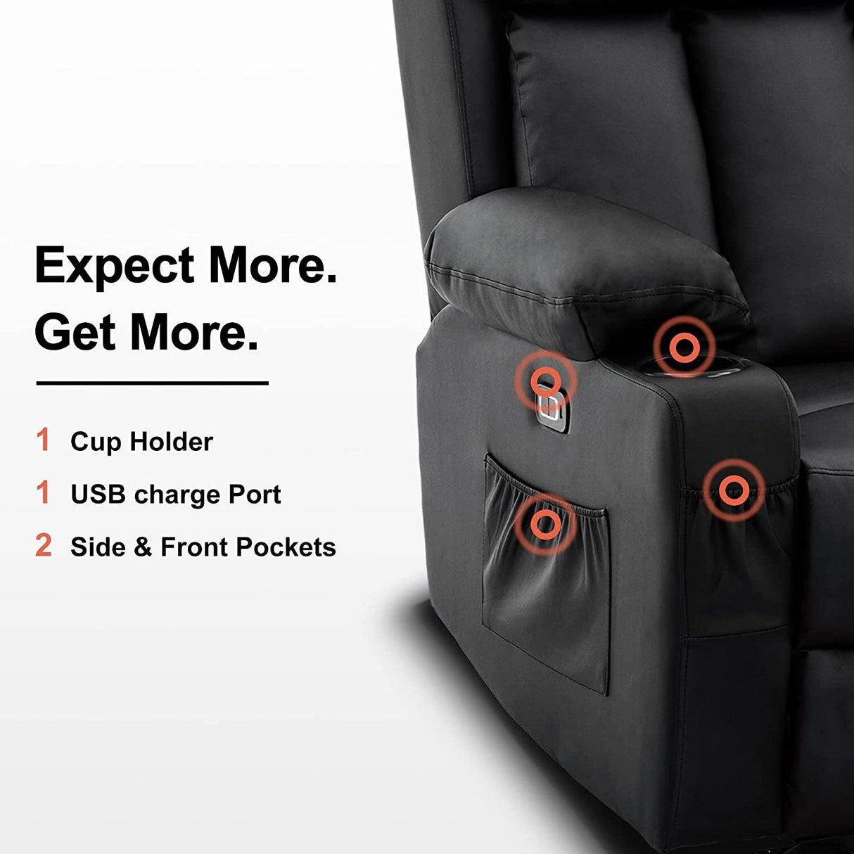 MCombo Electric Power Reclining Sofa with Heat & Massage, Faux Leather 6095/6075/6077