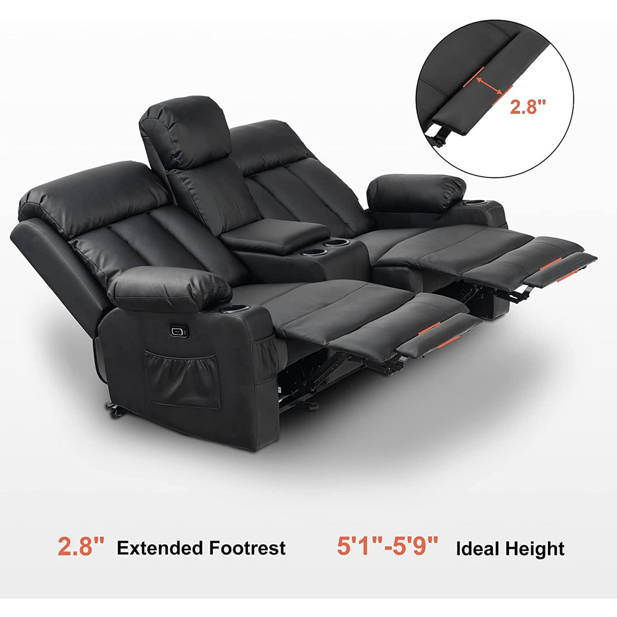 MCombo Electric Power Reclining Sofa with Heat & Massage, Faux Leather 6095/6075/6077