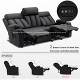 MCombo Electric Power Reclining Sofa with Heat & Massage, Faux Leather 6095/6075/6077
