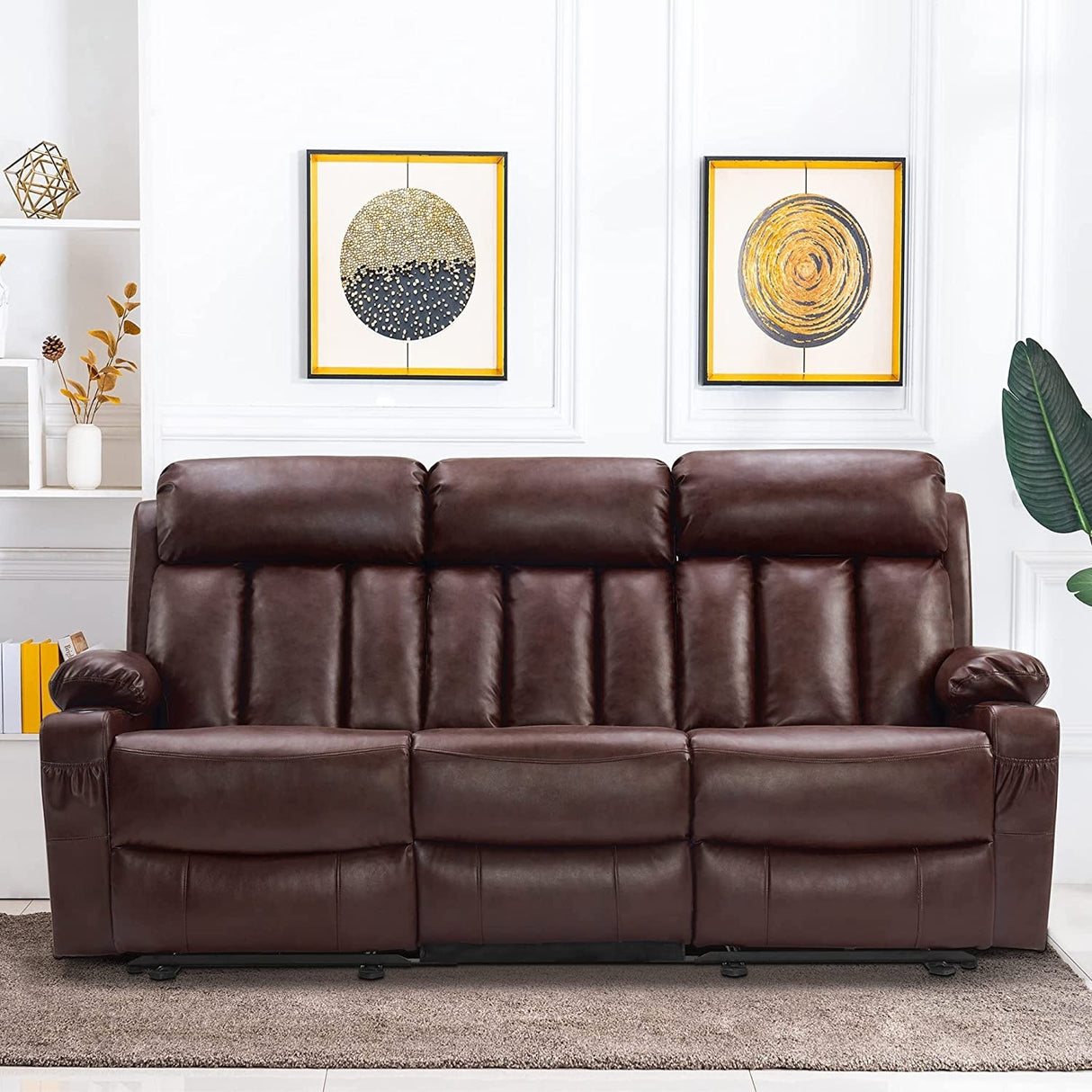 MCombo Electric Power Reclining Sofa with Heat & Massage, Faux Leather 6095/6075/6077