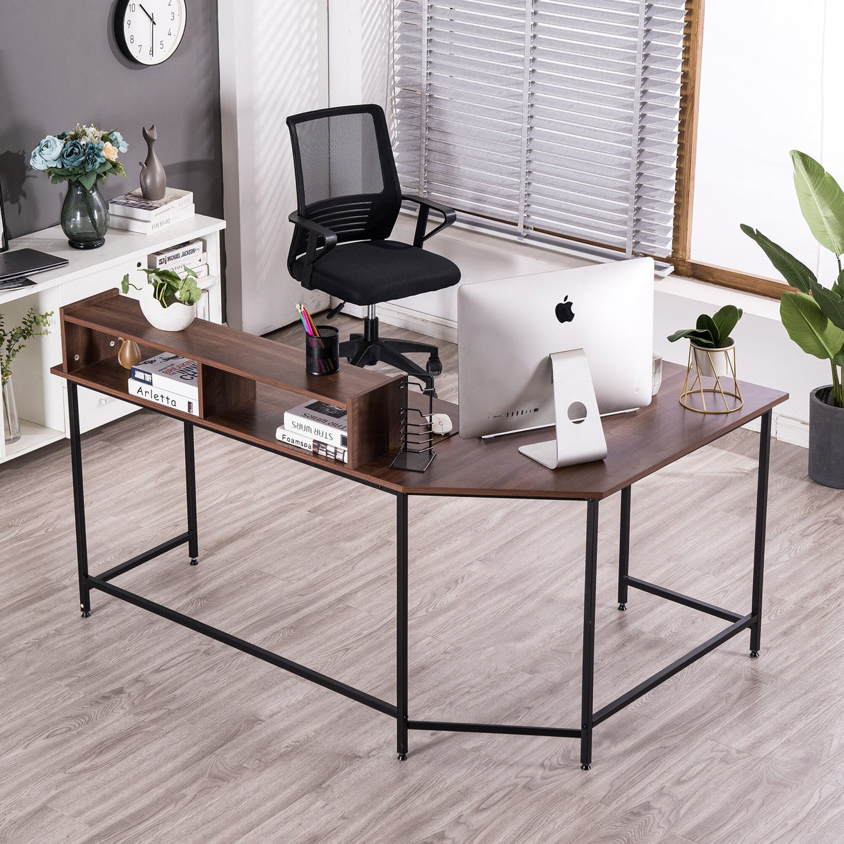 MCombo L-Shaped Computer Gaming Corner Desk with Large Monitor Stand, MDF 6404