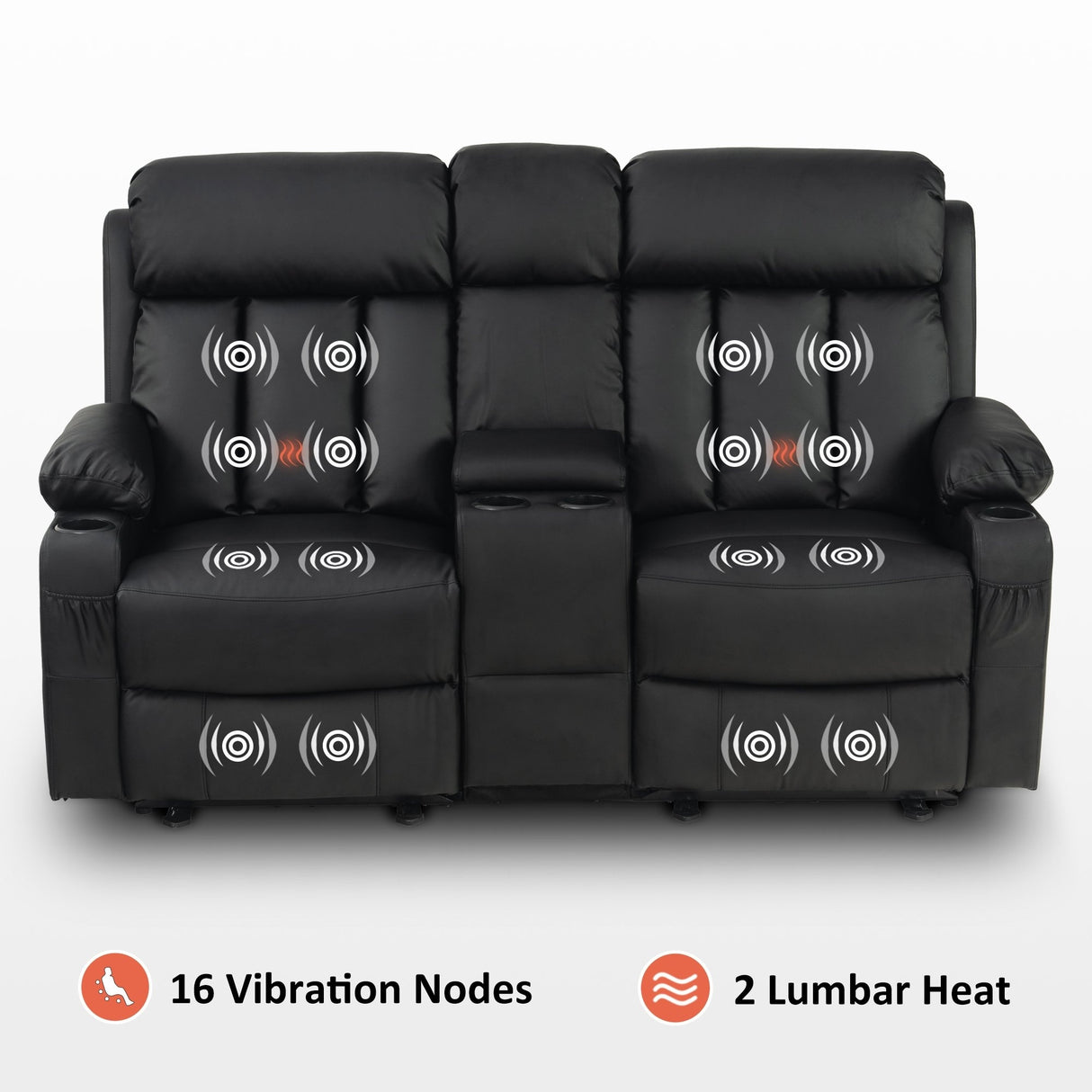 MCombo Electric Power Reclining Sofa with Heat & Massage, Faux Leather 6095/6075/6077