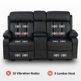 MCombo Electric Power Reclining Sofa with Heat & Massage, Faux Leather 6095/6075/6077