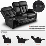 MCombo Electric Power Reclining Sofa with Heat & Massage, Faux Leather 6095/6075/6077