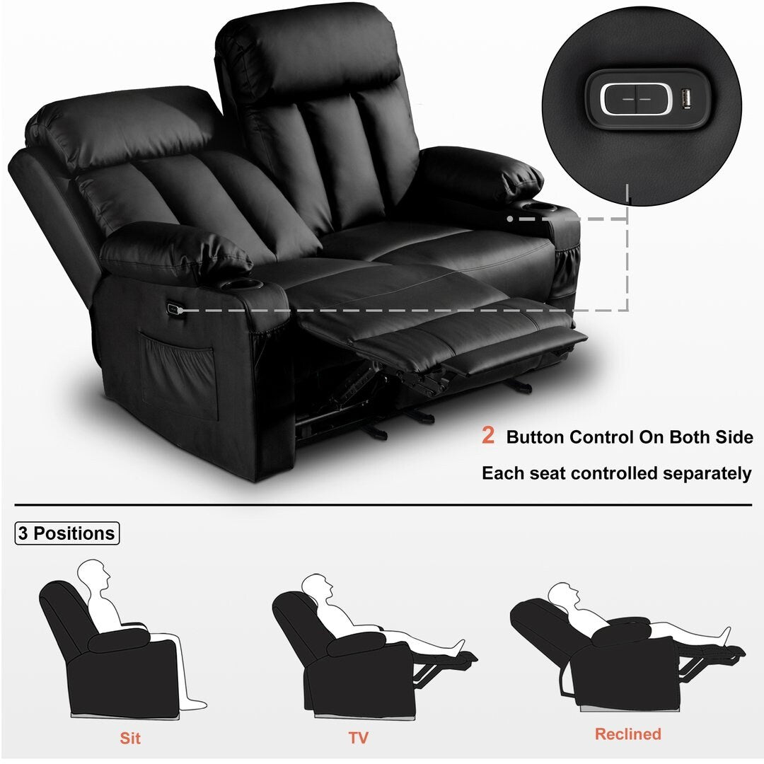 MCombo Electric Power Reclining Sofa with Heat & Massage, Faux Leather 6095/6075/6077