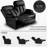 MCombo Electric Power Reclining Sofa with Heat & Massage, Faux Leather 6095/6075/6077