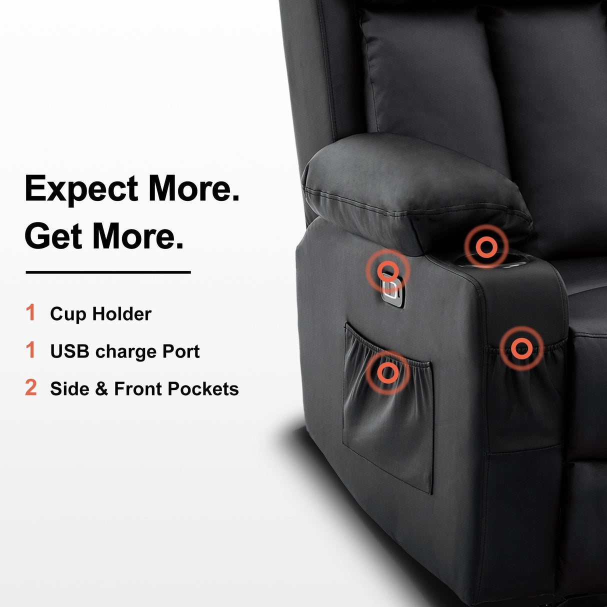 MCombo Electric Power Reclining Sofa with Heat & Massage, Faux Leather 6095/6075/6077