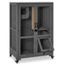 Mcombo Luxury Cat House with Scratching Post, Wooden Large Cat Villa with Wheels, Multi-Feature Cat Condo with Escape Door CT83