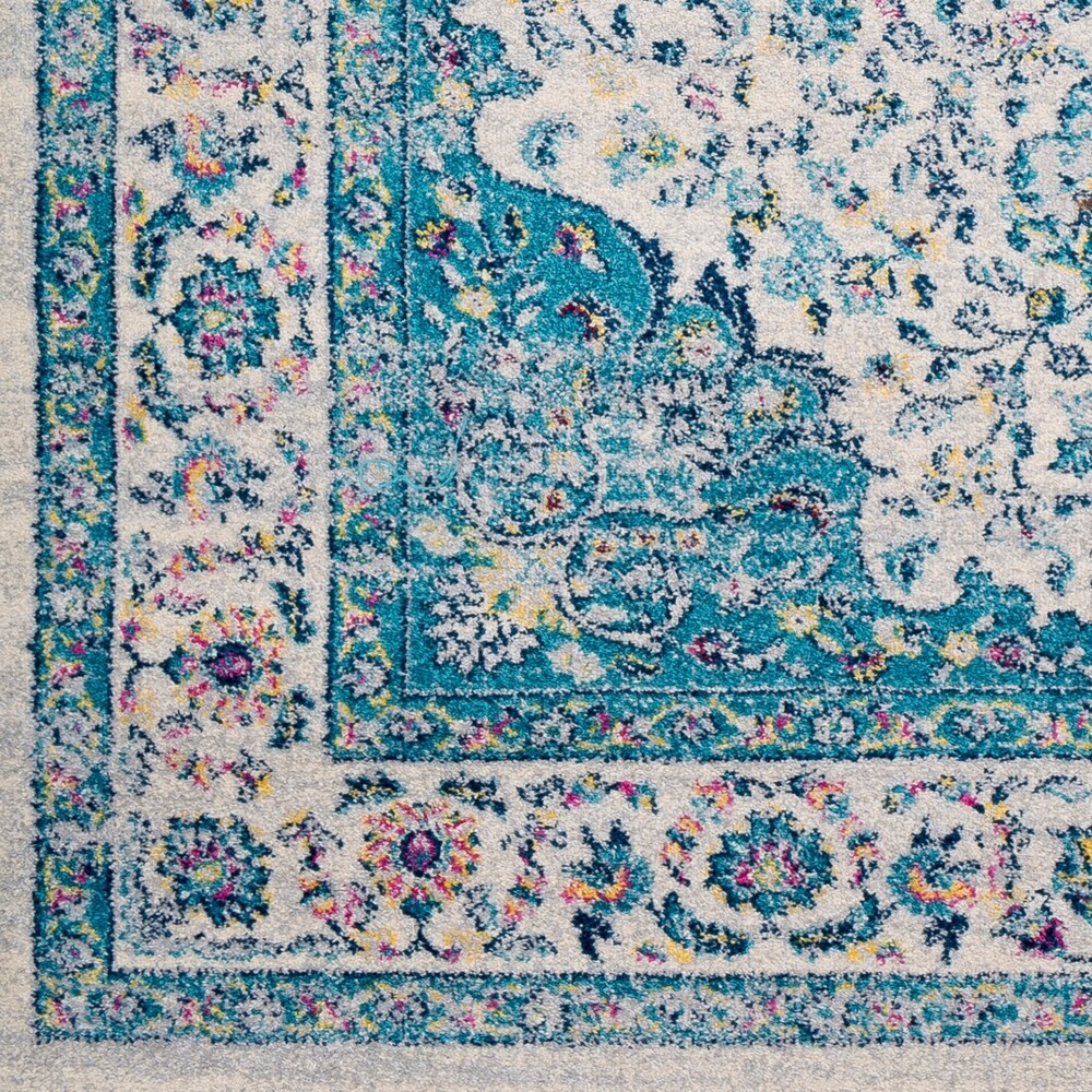 Medallion Contemporary Oriental Blue Area Rug - 5'3" x 7'6"