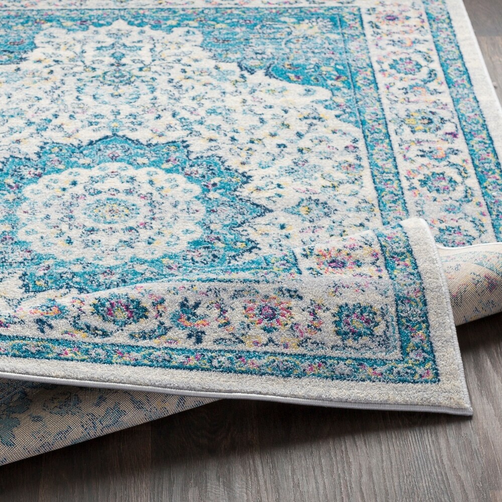 Medallion Contemporary Oriental Blue Area Rug - 5'3" x 7'6"