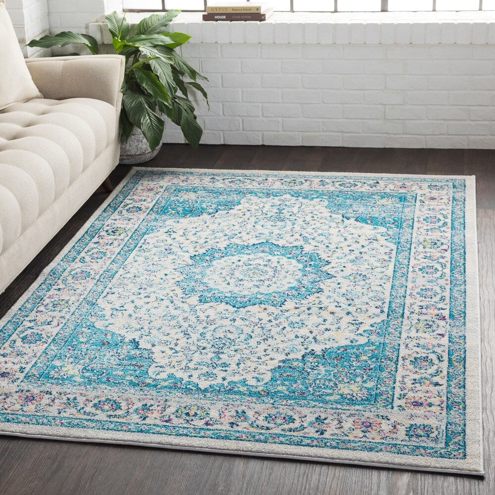 Medallion Contemporary Oriental Blue Area Rug - 5'3" x 7'6"