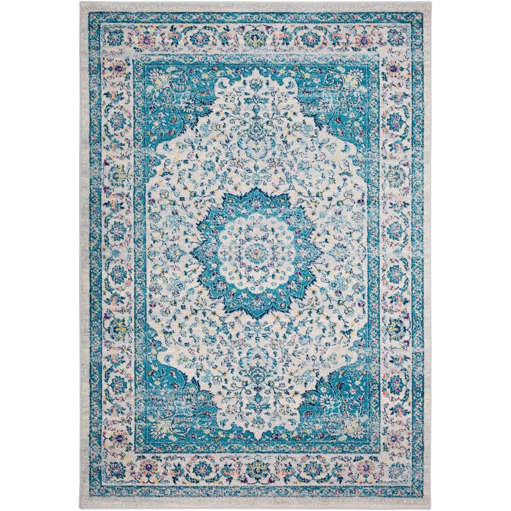 Medallion Contemporary Oriental Blue Area Rug - 5'3" x 7'6"