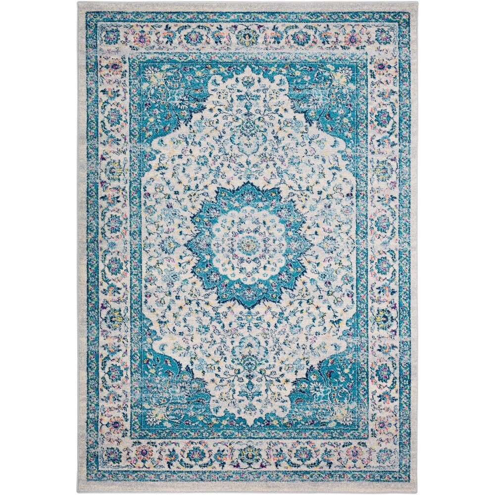 Medallion Contemporary Oriental Blue Area Rug - 5'3" x 7'6"