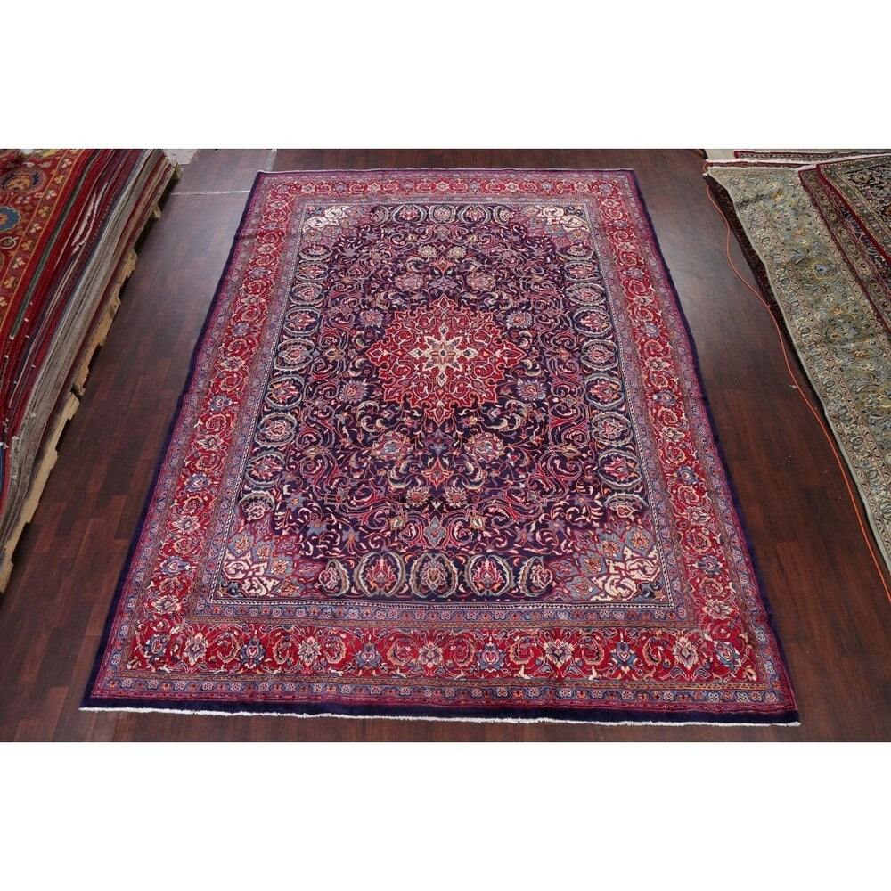 Medallion Hand Knotted Bordered Sarouk Persian Oriental Area Rug - 13'8" X 10'3"