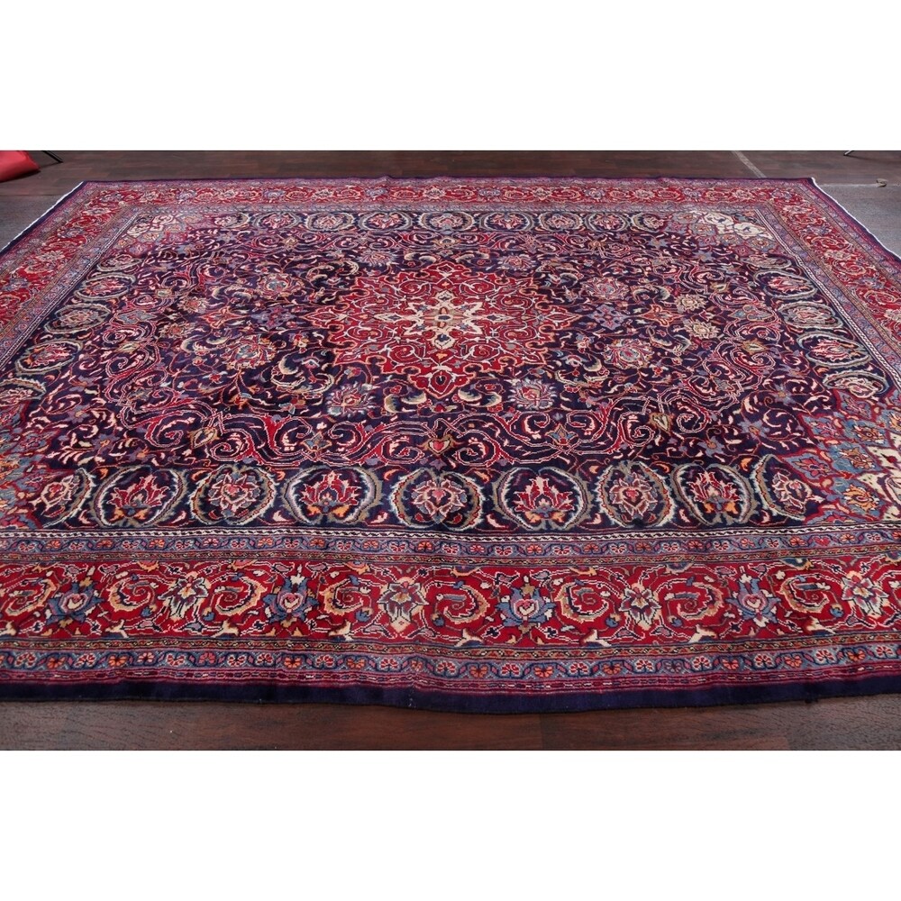 Medallion Hand Knotted Bordered Sarouk Persian Oriental Area Rug - 13'8" X 10'3"