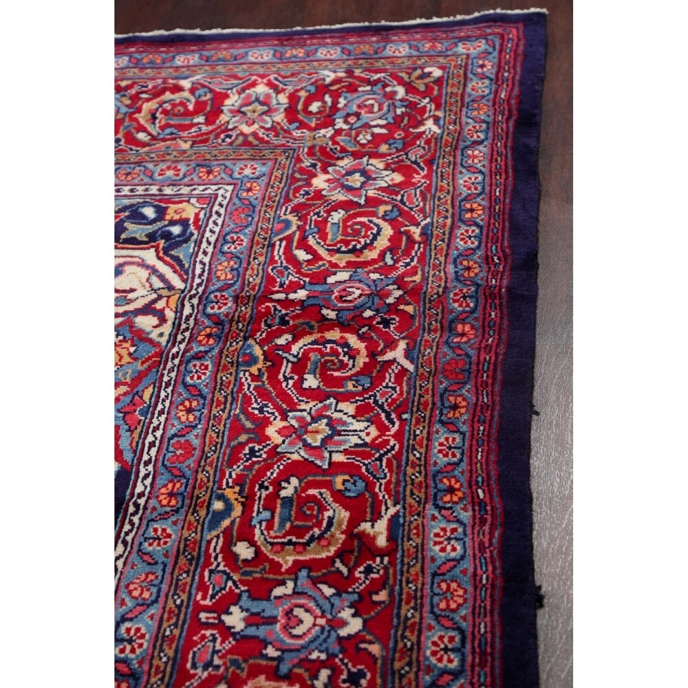 Medallion Hand Knotted Bordered Sarouk Persian Oriental Area Rug - 13'8" X 10'3"