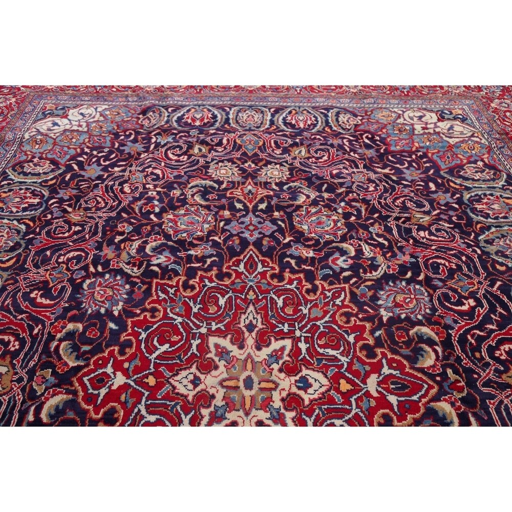 Medallion Hand Knotted Bordered Sarouk Persian Oriental Area Rug - 13'8" X 10'3"