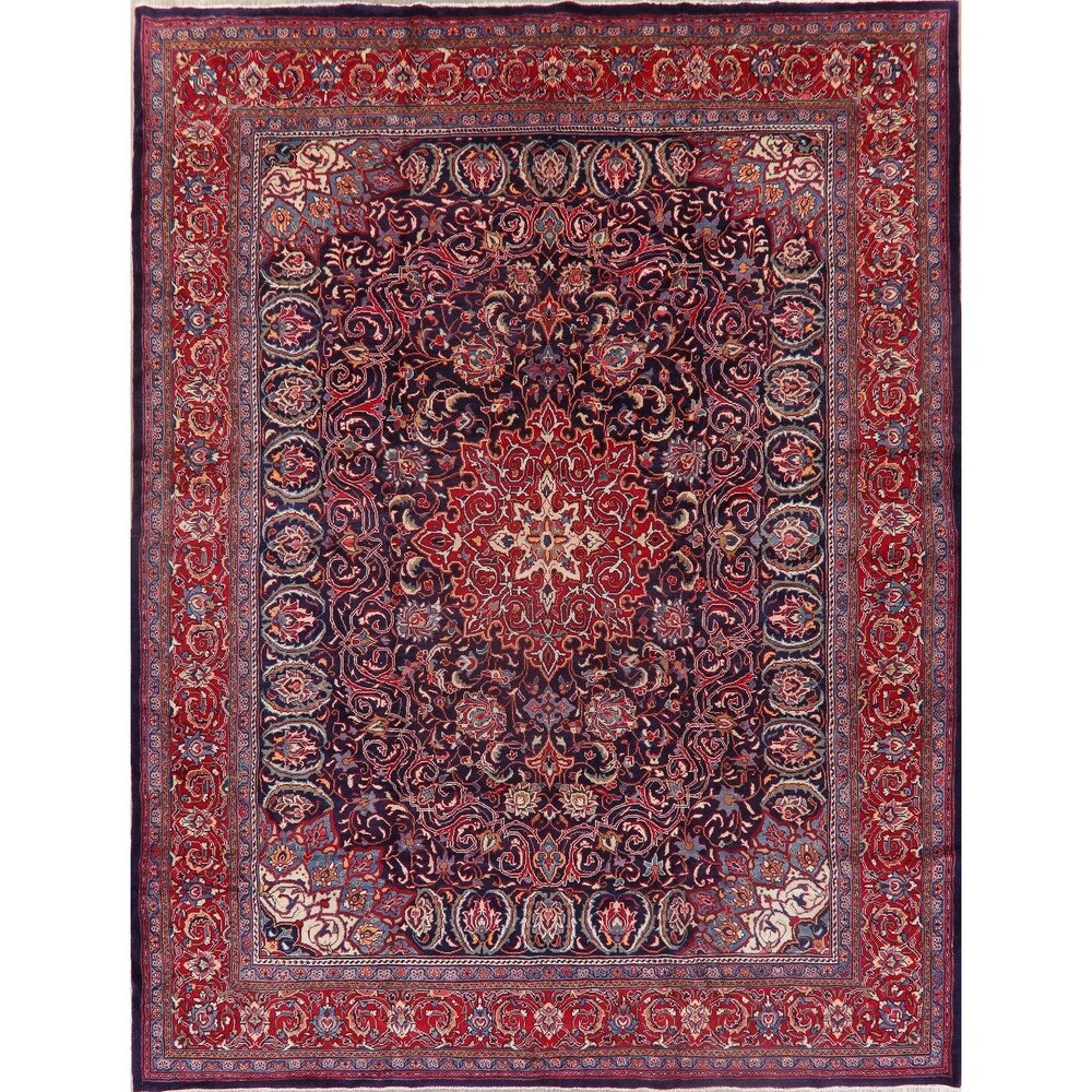 Medallion Hand Knotted Bordered Sarouk Persian Oriental Area Rug - 13'8" X 10'3"