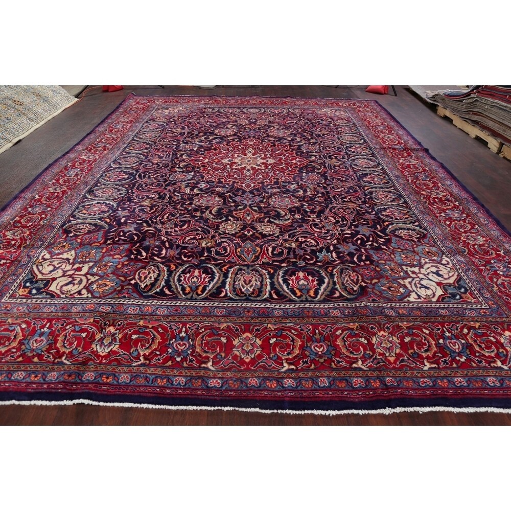 Medallion Hand Knotted Bordered Sarouk Persian Oriental Area Rug - 13'8" X 10'3"