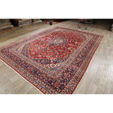 Medallion Hand Knotted Wool Vintage Kashan Persian Area Rug - 13'0" x 9'4"