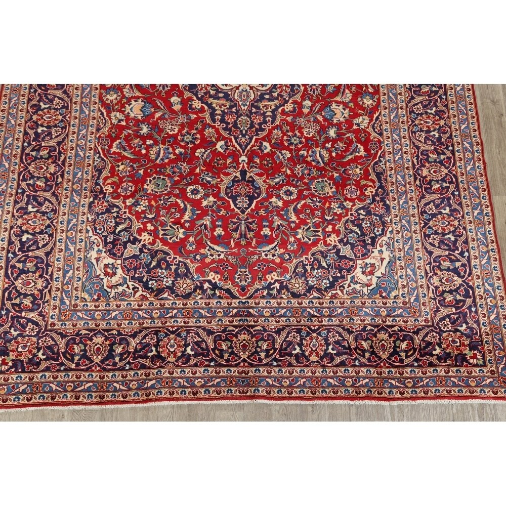 Medallion Hand Knotted Wool Vintage Kashan Persian Area Rug - 13'0" x 9'4"