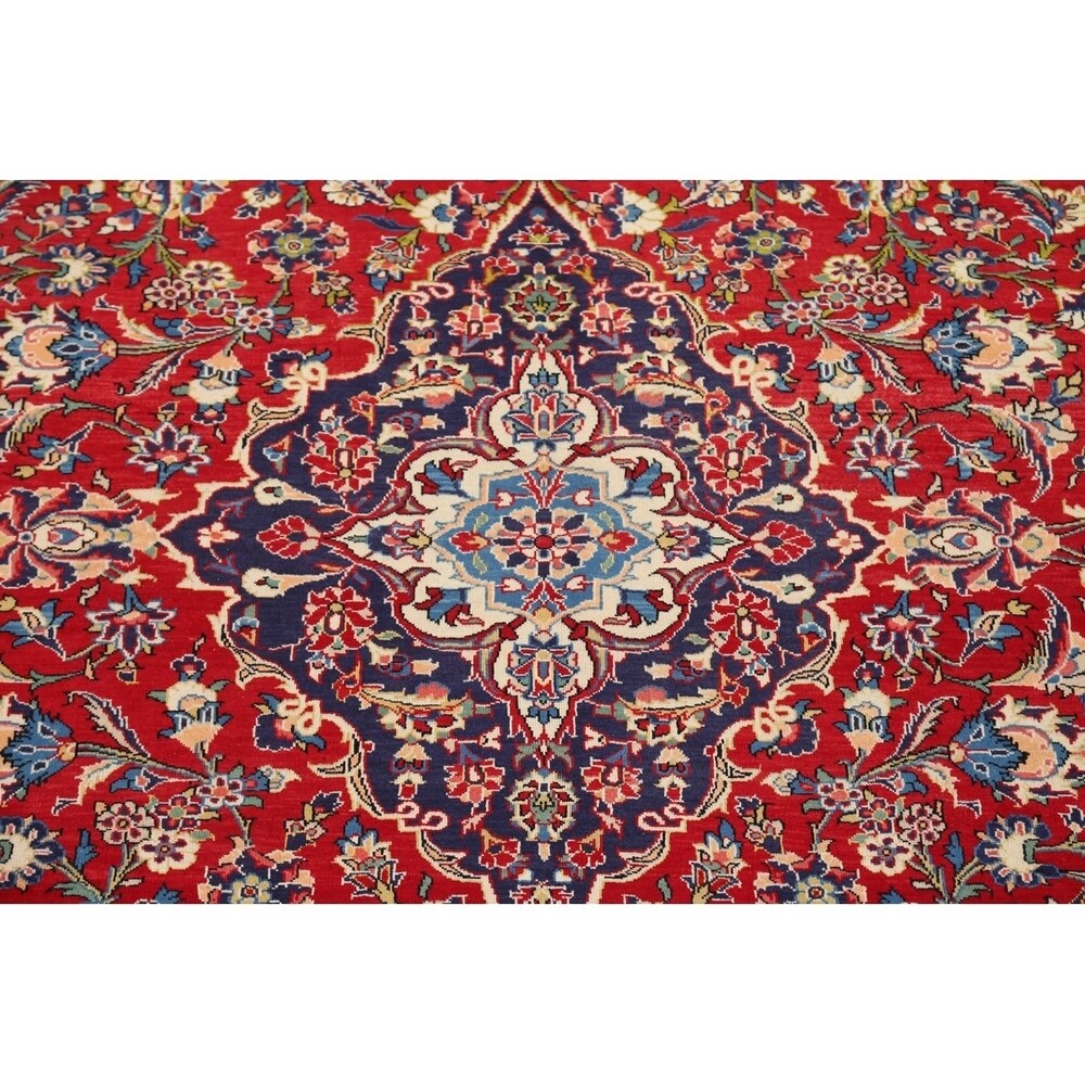 Medallion Hand Knotted Wool Vintage Kashan Persian Area Rug - 13'0" x 9'4"
