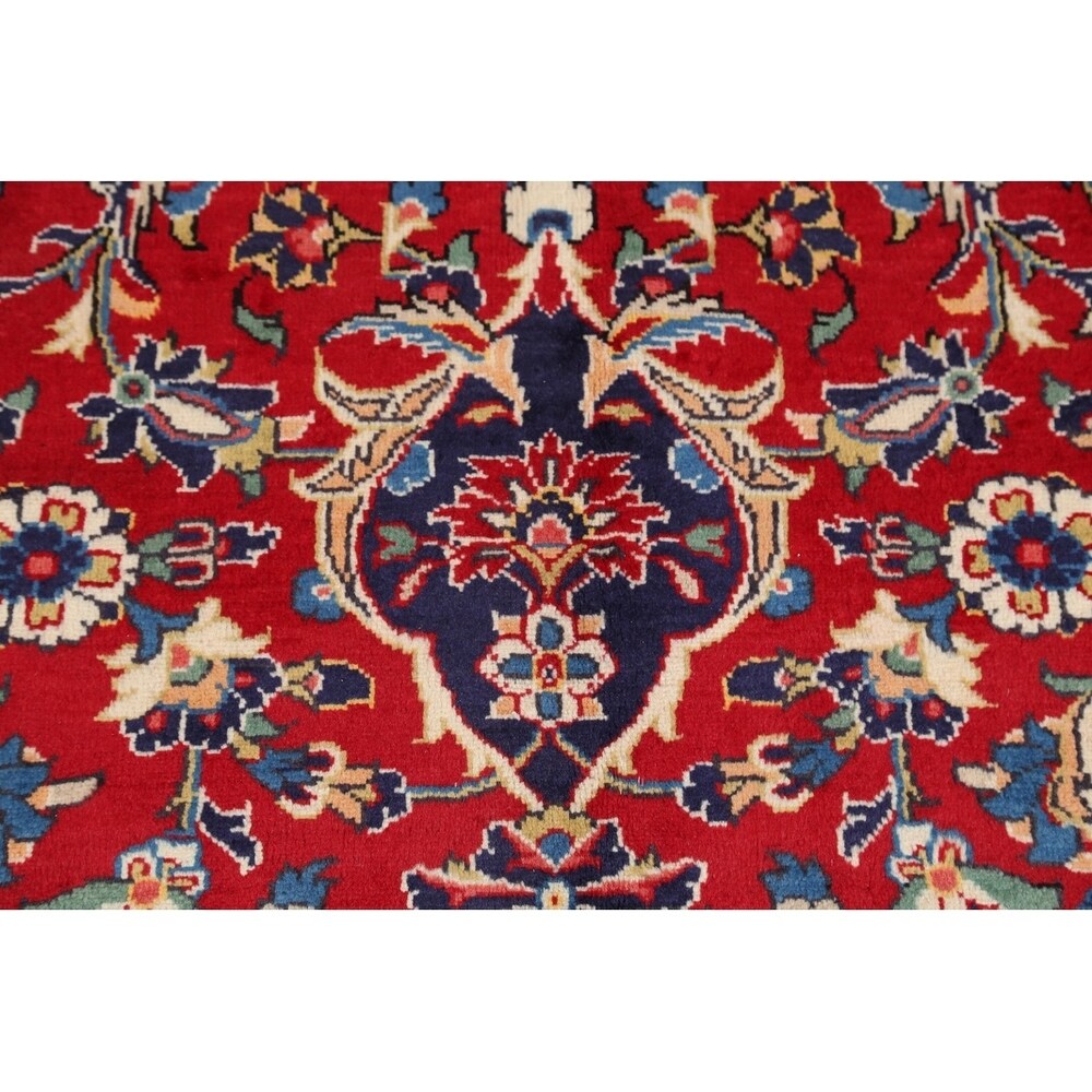 Medallion Hand Knotted Wool Vintage Kashan Persian Area Rug - 13'0" x 9'4"