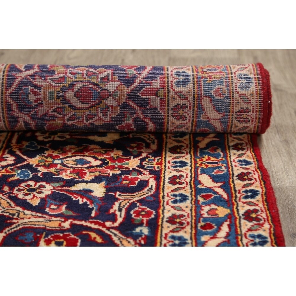 Medallion Hand Knotted Wool Vintage Kashan Persian Area Rug - 13'0" x 9'4"