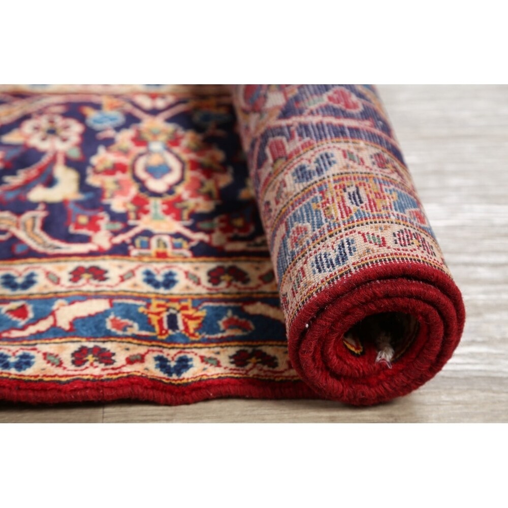 Medallion Hand Knotted Wool Vintage Kashan Persian Area Rug - 13'0" x 9'4"