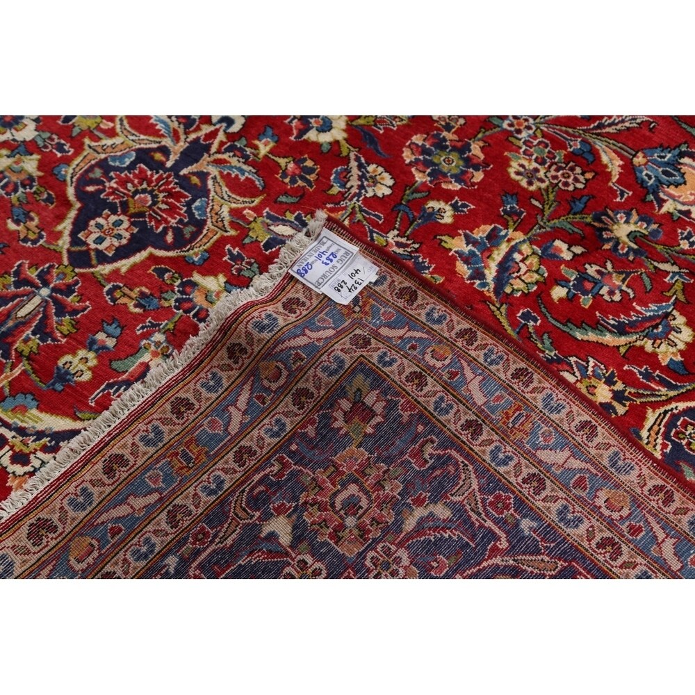 Medallion Hand Knotted Wool Vintage Kashan Persian Area Rug - 13'0" x 9'4"