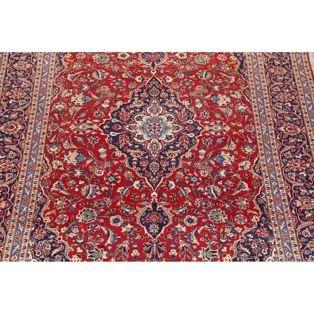 Medallion Hand Knotted Wool Vintage Kashan Persian Area Rug - 13'0" x 9'4"