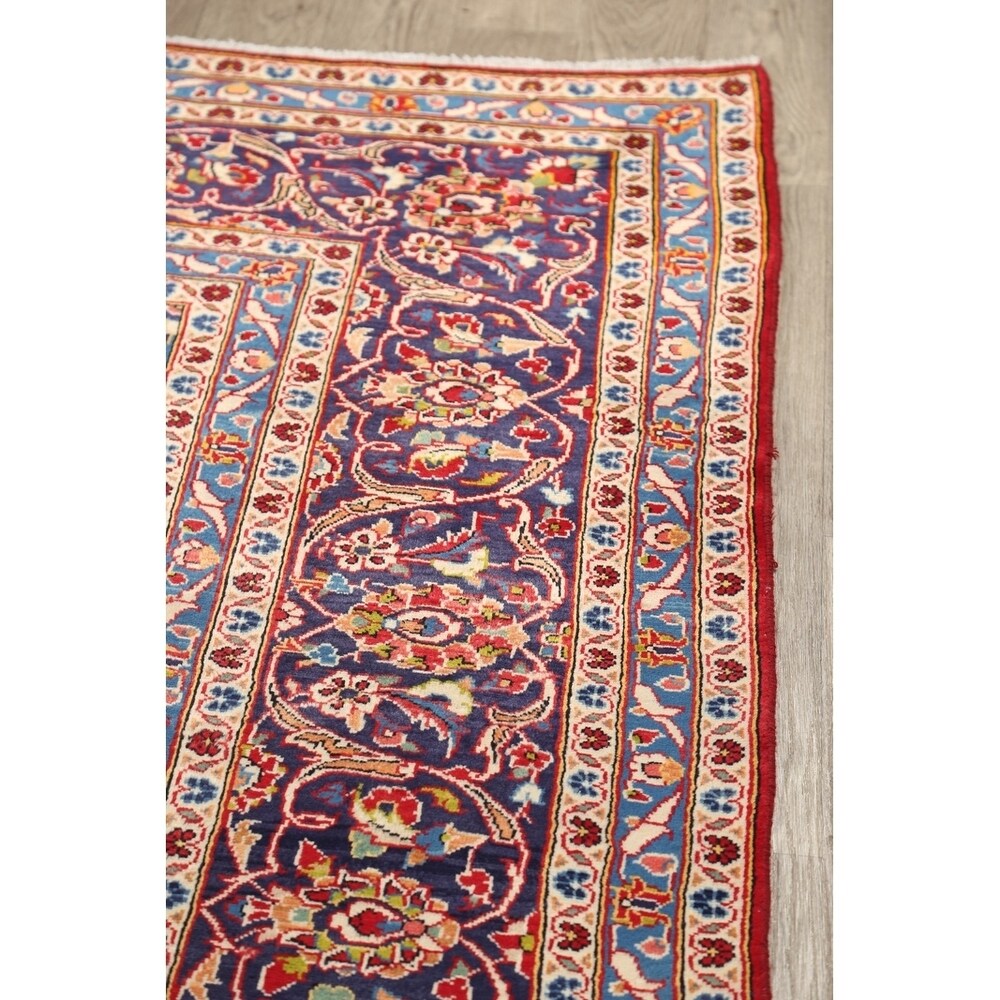 Medallion Hand Knotted Wool Vintage Kashan Persian Area Rug - 13'0" x 9'4"