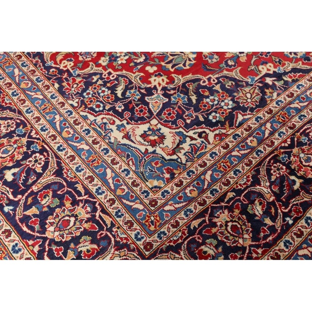 Medallion Hand Knotted Wool Vintage Kashan Persian Area Rug - 13'0" x 9'4"