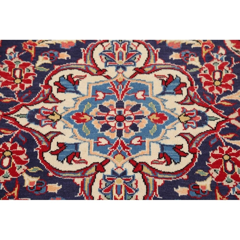 Medallion Hand Knotted Wool Vintage Kashan Persian Area Rug - 13'0" x 9'4"