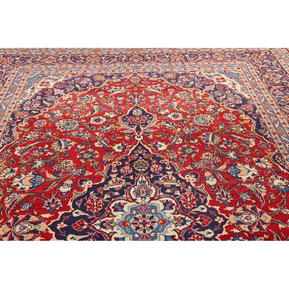 Medallion Hand Knotted Wool Vintage Kashan Persian Area Rug - 13'0" x 9'4"