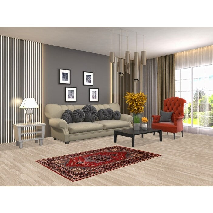 Medallion Heriz Serapi Indian Foyer Rug Hand-Knotted Wool Carpet - 3'0"x 4'10"