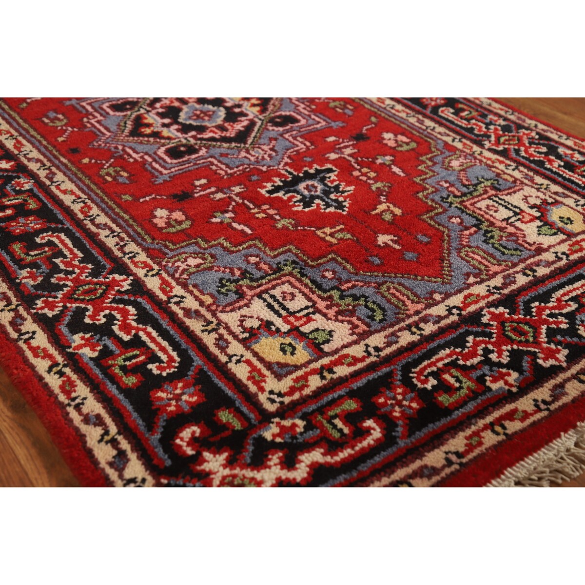 Medallion Heriz Serapi Indian Foyer Rug Hand-Knotted Wool Carpet - 3'0"x 4'10"