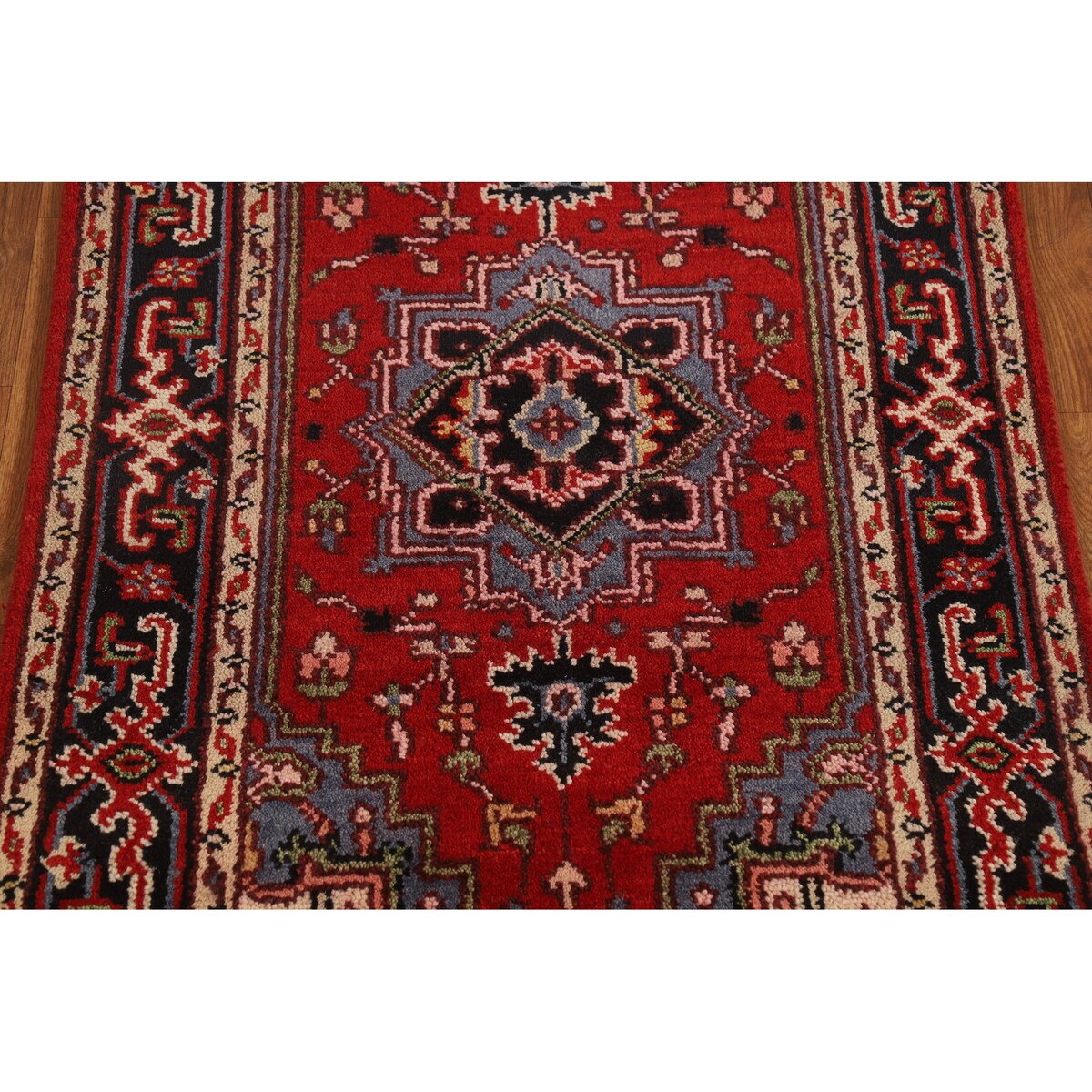 Medallion Heriz Serapi Indian Foyer Rug Hand-Knotted Wool Carpet - 3'0"x 4'10"